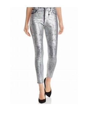 Silver Metallic Skinny Jeans for Women
